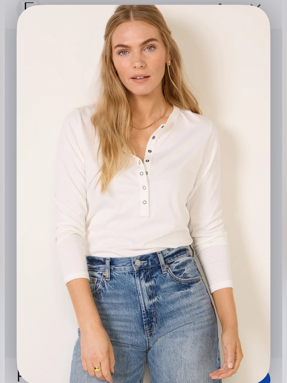 EVEREVE Milo Ribbed Henley White Long Sleeve Top Large